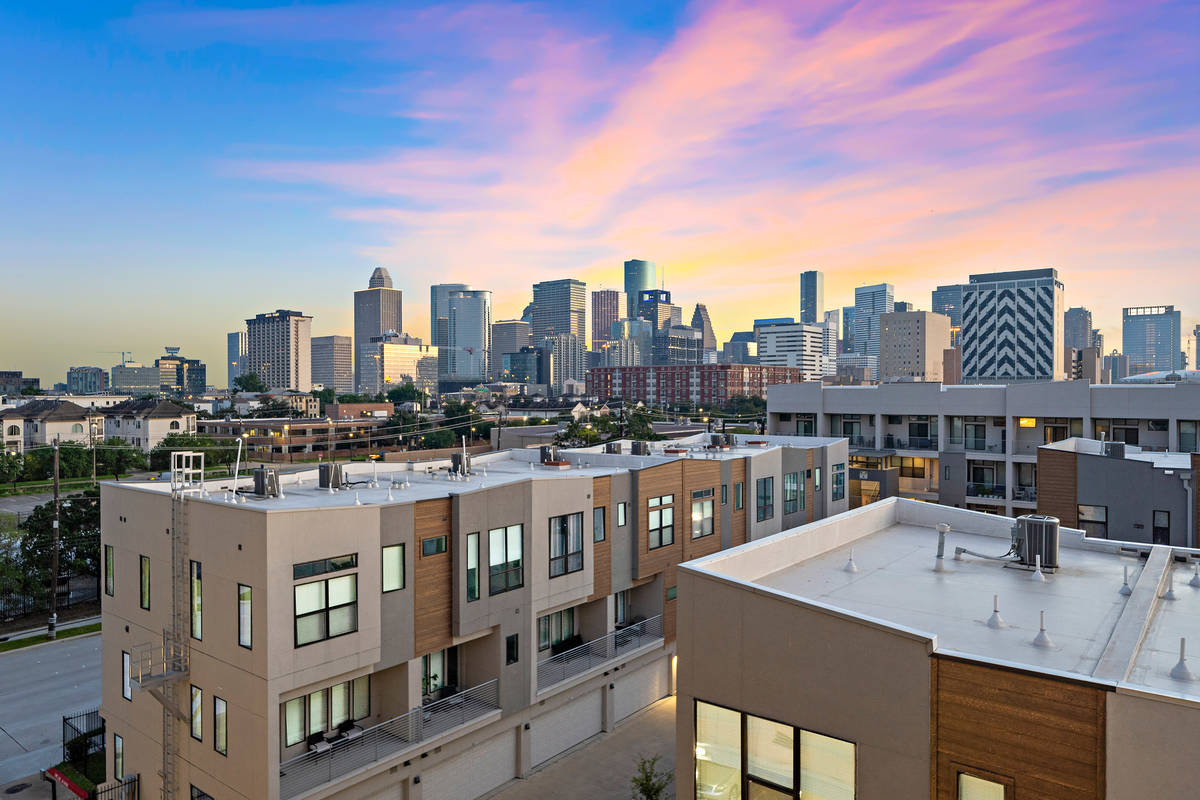 Downtown Houston skyline with hotel options for fans