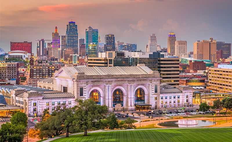 Downtown Kansas City skyline and hotel district for World Cup stays