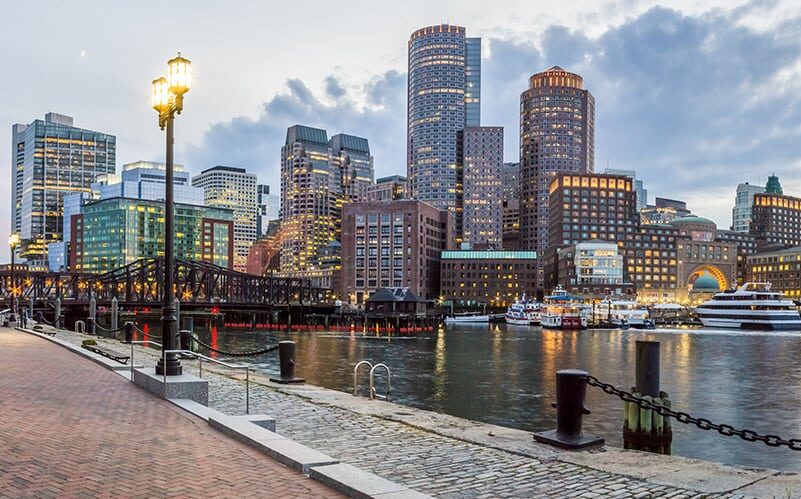 Seaport waterfront hotels and dining district in Boston